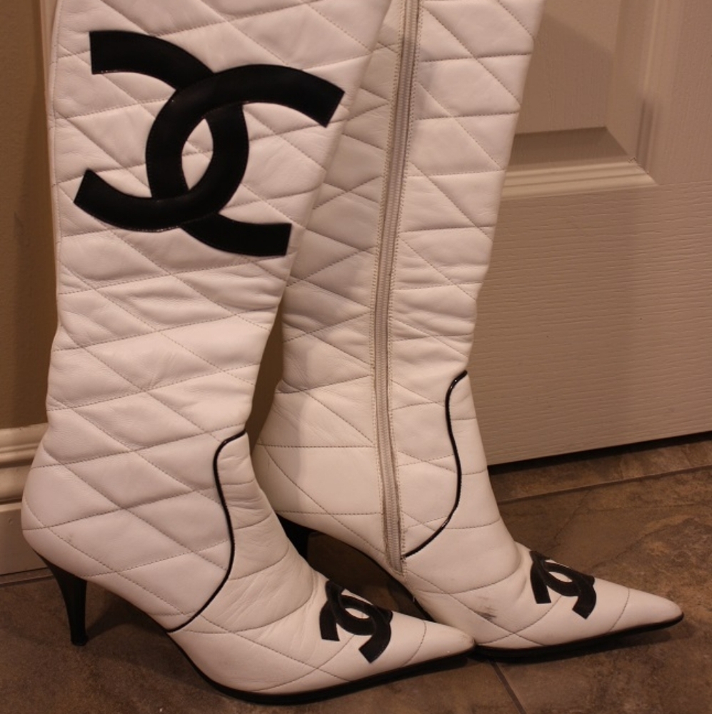 Chanel stiletto calf high boots